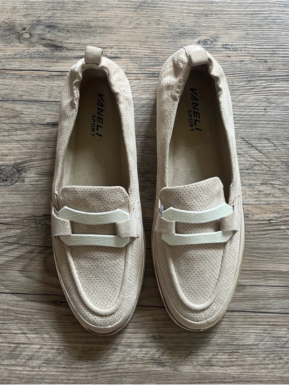 VANELi Sport Qira Nude Suede Perforated Loafers Slip On Womens Walking Flats